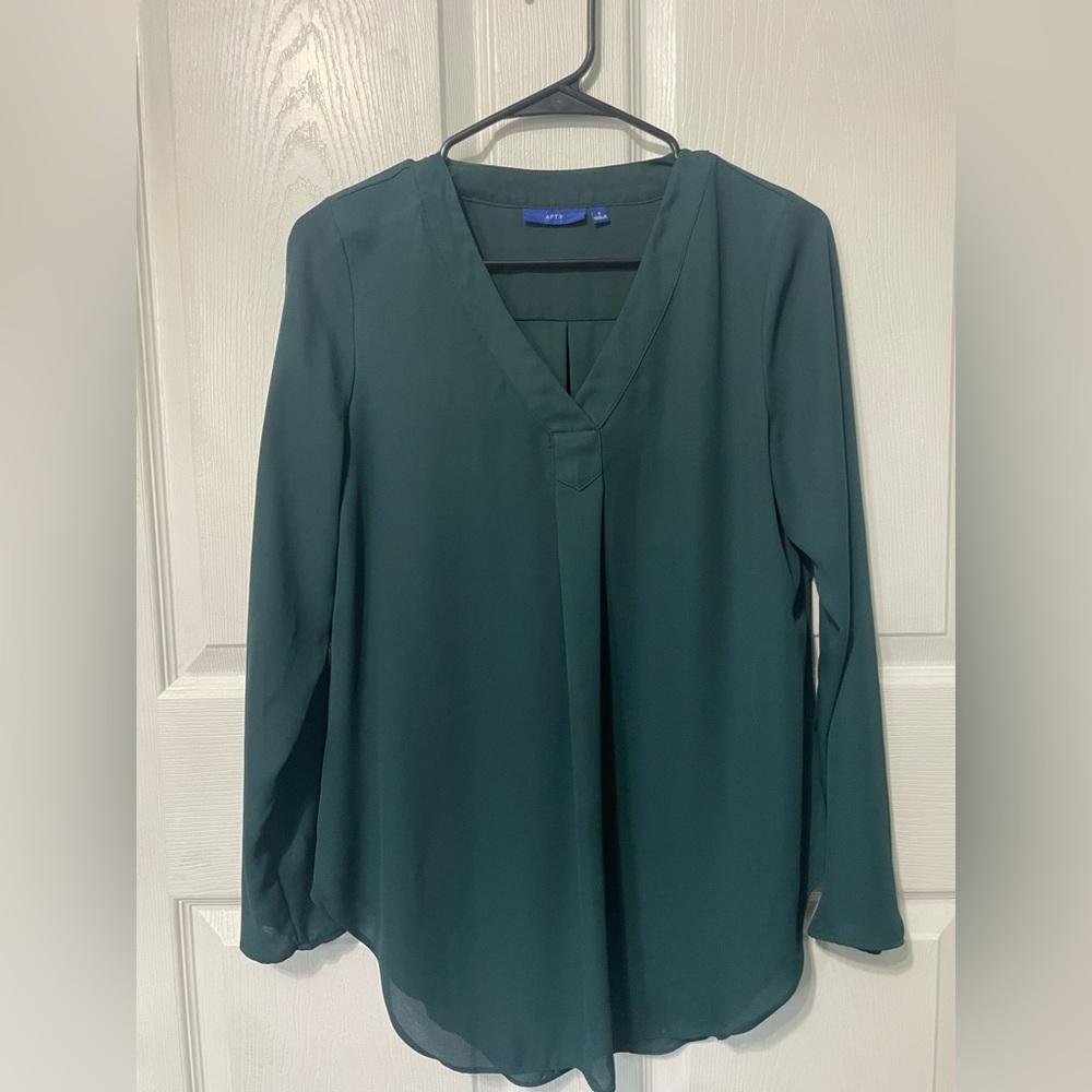 Apt. 9 Teal V-Neck Long Sleeve Blouse